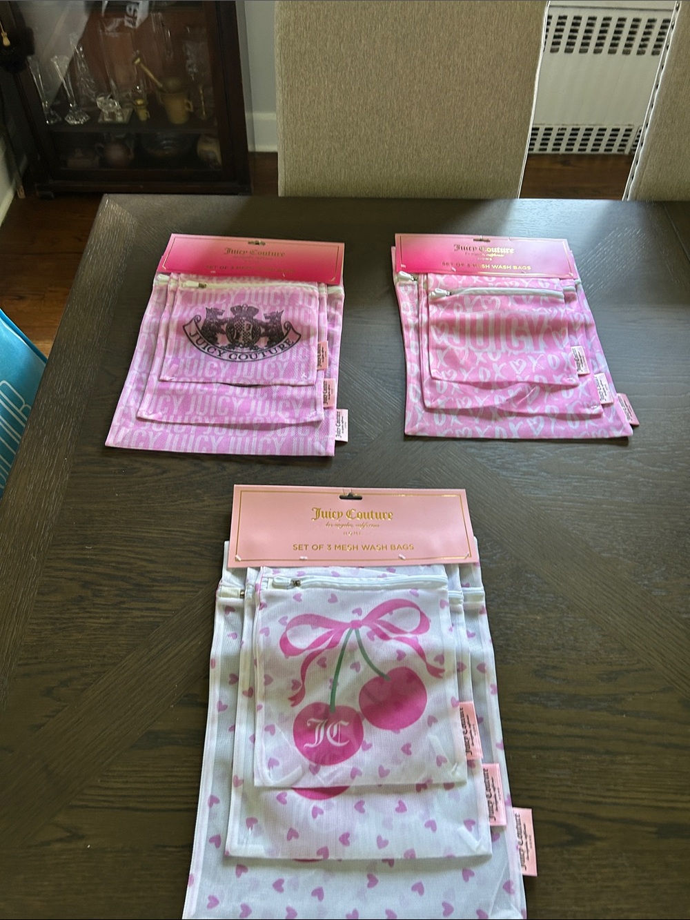 Juicy Couture Pink & White Kids Mesh Wash Bag Set